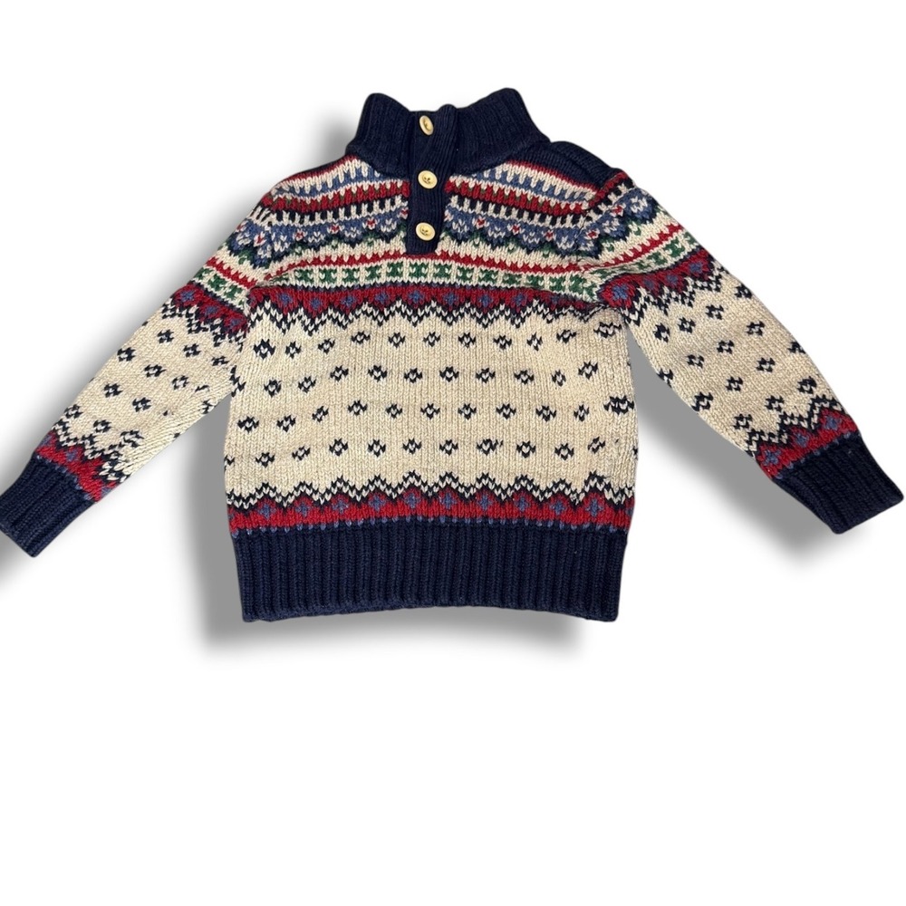 Polo Ralph Lauren Vintage Sweater Kids 6 Silk Wool Fair Isle Knit Mock Neck